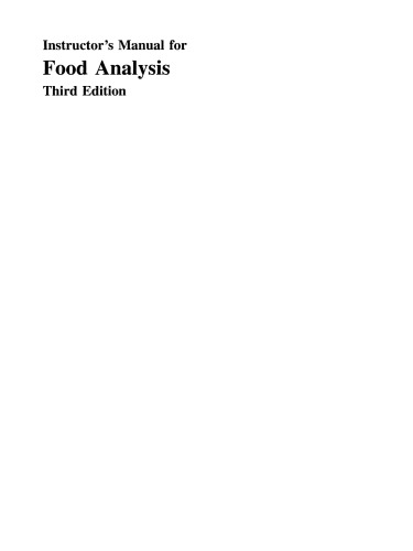 Instructors Manual For Food Analysis Third Edition Answers To Study Questions S Suzanne Nielsen