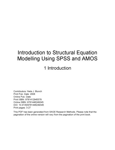 Introduction To Structural Equation Modelling Using Spss And Amos 1st Edition Niels J Blunch