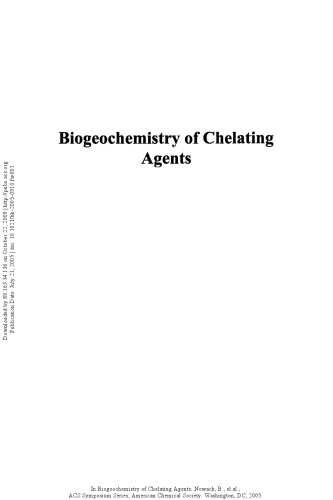 Biogeochemistry Of Chelating Agents Bernd Nowack And Jeanne M Vanbriesen Eds