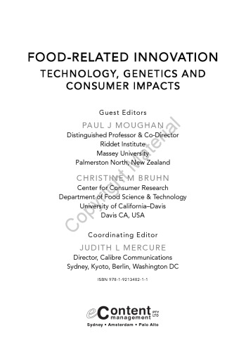 Foodrelated Innovation Technology Genetics And Consumer Impacts Paul J Moughan Christine M Bruhn Judith L Mercure