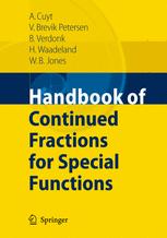 Handbook Of Continued Fractions For Special Functions 1st Edition Annie Cuyt