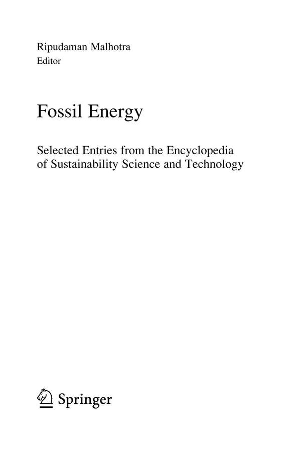Fossil Energy Selected Entries From The Encyclopedia Of Sustainability Science And Technology 1st Edition Ripudaman Malhotra