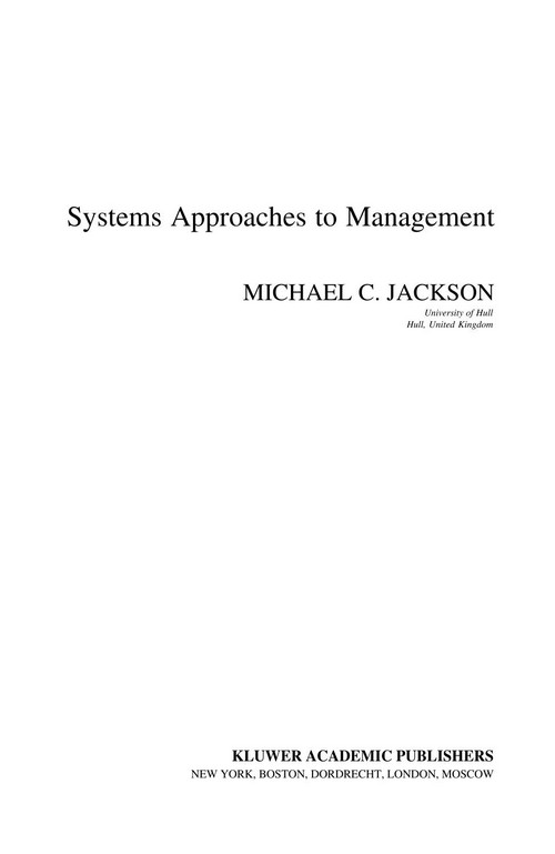 Systems Approaches To Management 1st Michael C Jackson