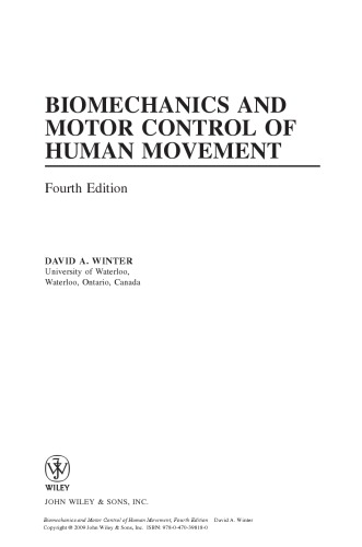 Biomechanics And Motor Control Of Human Movement Fourth Edition David A Winterauth