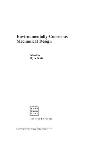 Environmentally Conscious Mechanical Design Myer Kutz
