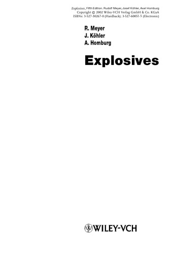 Explosives Fifth Completely Revised Edition Dr Rudolf Meyer