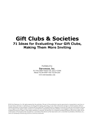 Gift Clubs Societies 71 Ideas For Evaluating Your Gift Clubs Making Them More Inviting Scott C Stevenson