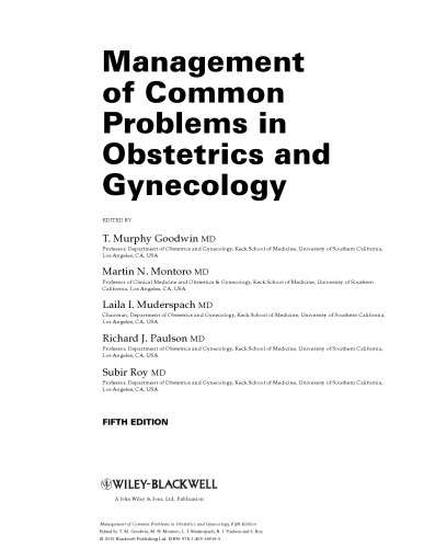 Management Of Common Problems In Obstetrics And Gynecology Fifth Edition T Murphy Goodwin