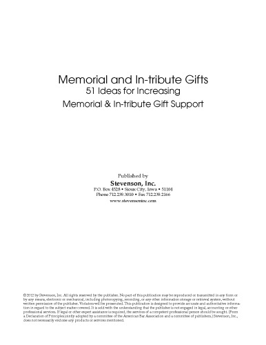 Memorial And Intribute Gifts 51 Ideas For Increasing Memorial Intribute Gift Support Scott C Stevenson