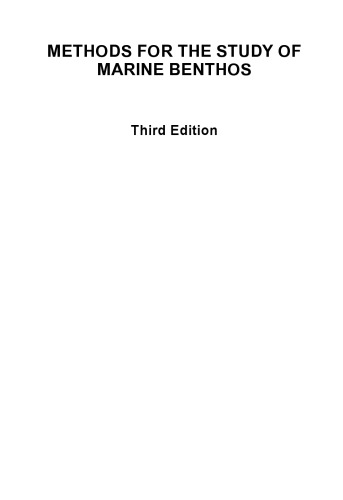 Methods For The Study Of Marine Benthos Third Edition Anastasios Eleftheriou