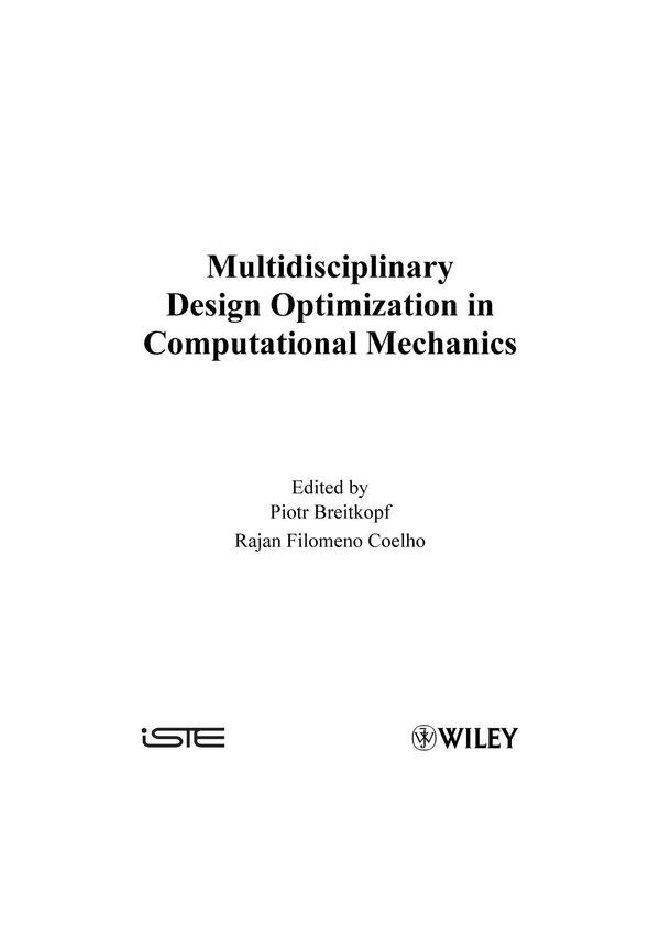 Multidisciplinary Design Optimization In Computational Mechanics Piotr Breitkopf
