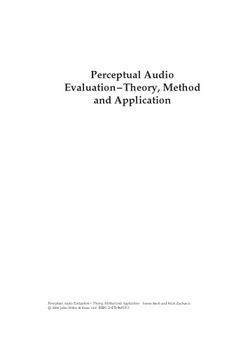 Perceptual Audio Evaluationtheory Method And Application Soren Bech