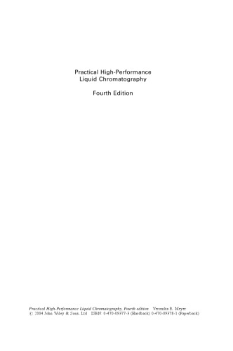 Practical Highperformance Liquid Chromatography Fourth Edition Veronika R Meyerauth