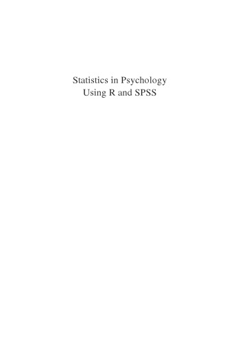 Statistics In Psychology Using R And Spss Dieter Rasch Klaus D Kubinger