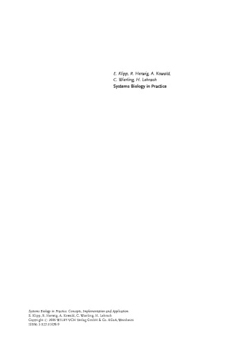 Systems Biology In Practice Concepts Implementation And Application Dr E Klipp