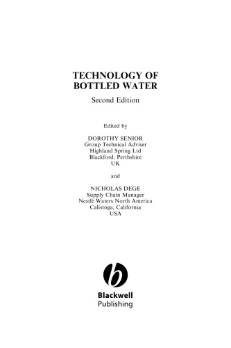 Technology Of Bottled Water Second Edition Dorothy A G Senior