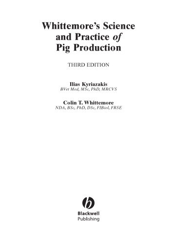 Whittemores Science And Practice Of Pig Production Third Edition Colin T Whittemore