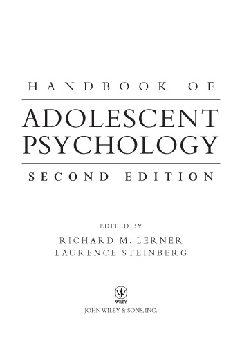 Handbook Of Adolescent Psychology Second Edition Richard M Lerner
