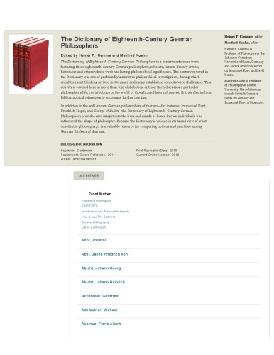 Dictionary Of Eighteenthcentury German Philosophers Heiner F Klemme