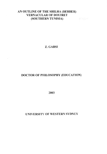 An Outline Of The Shilha Berber Vernacular Of Douiret Southern Tunisia Z Gabsi
