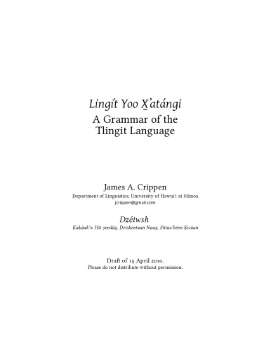Notes On Tlingit Grammar By James A Crippen