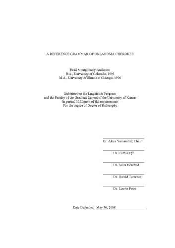 A Reference Grammar Of Oklahoma Cherokee Brad Montgomeryanderson