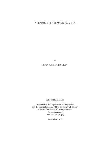 A Grammar Of Kokamakokamilla Rosa Vallejos Yopán