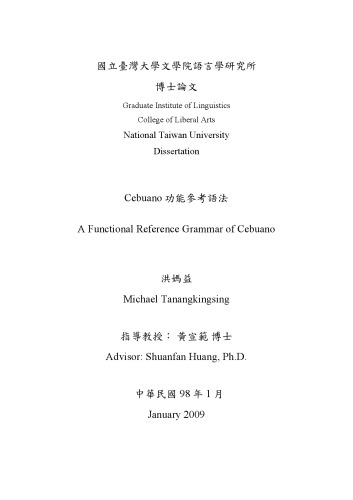Cebuano A Functional Reference Grammar Of Cebuano Tanangkingsing Michael