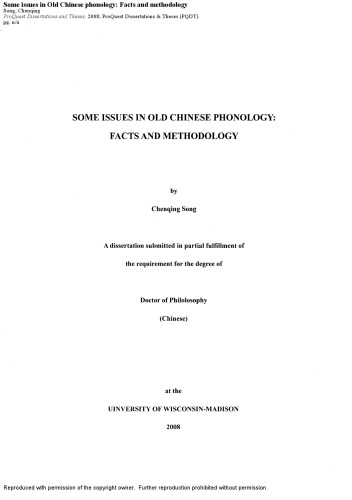 Some Issues In Old Chinese Phonology Facts And Methodology Chenqing Song