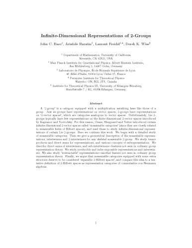 Infinitedimensional Representations Of 2groups John C Baez