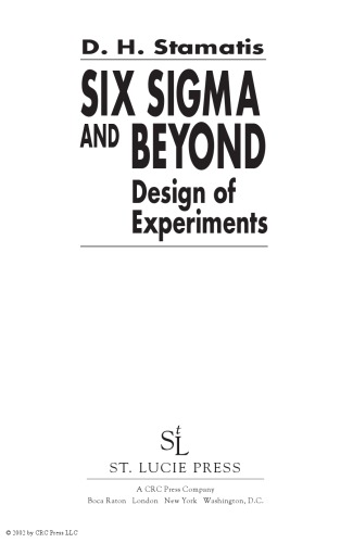 Six Sigma And Beyond Vol 5 Design Of Experiments D H Stamatis