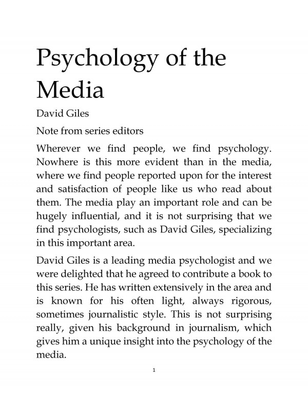 Psychology Of The Media 1st Edition Gavid Giles