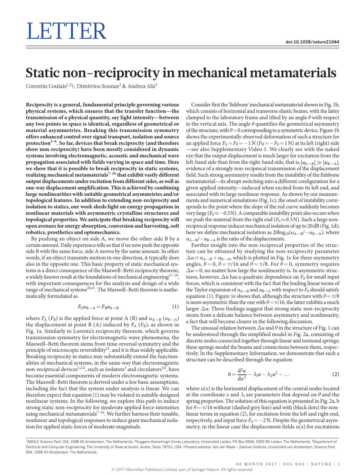Static Nonreciprocity In Mechanical Metamaterials Corentin Coulais