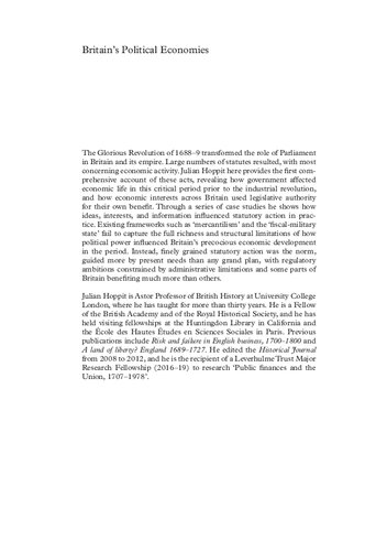 Britains Political Economies Parliament And Economic Life 16601800 Cambridge 2017 Julian Hoppit