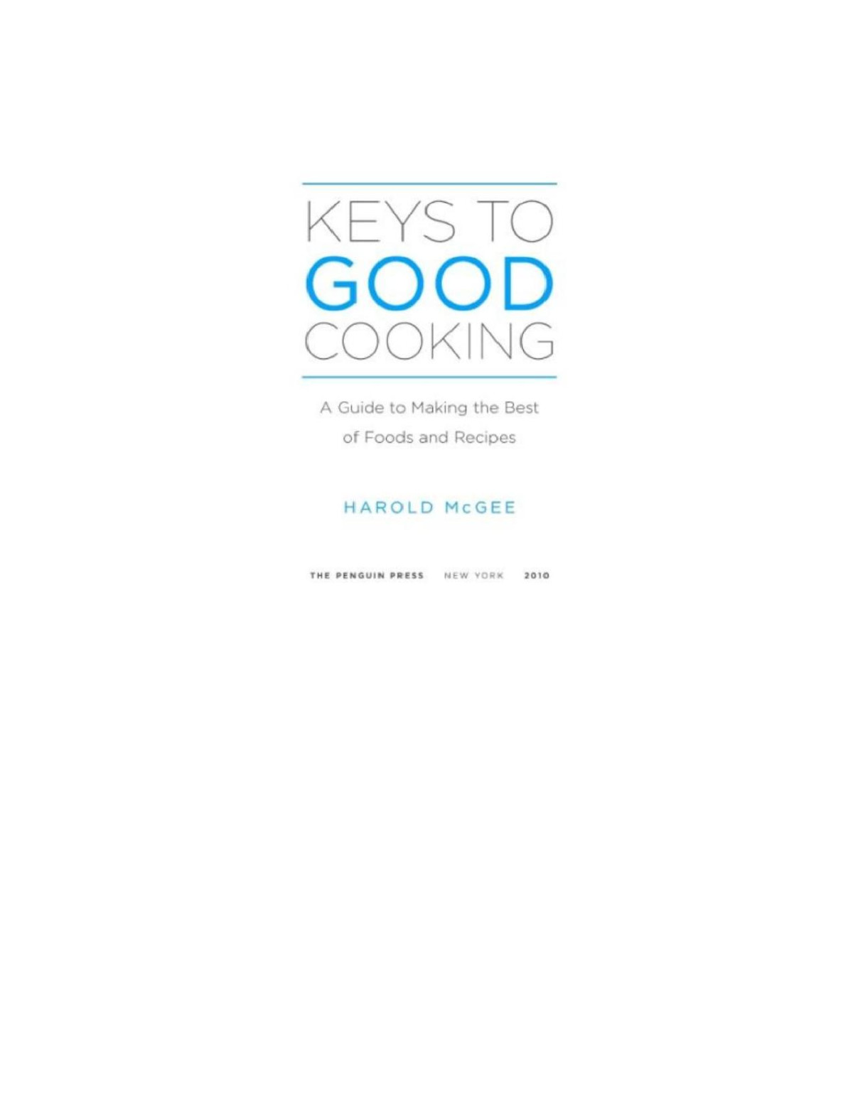 Keys To Good Cooking Harold Mcgee