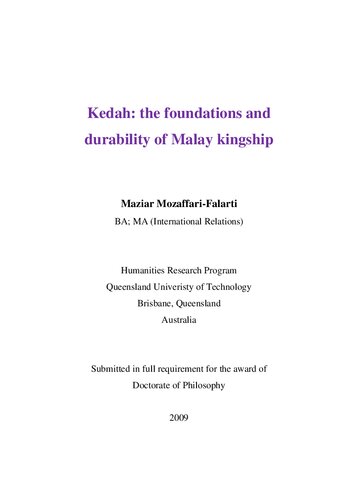 Kedah The Foundations And Durability Of Malay Kingship Thesis Maziar Mozaffarifalarti