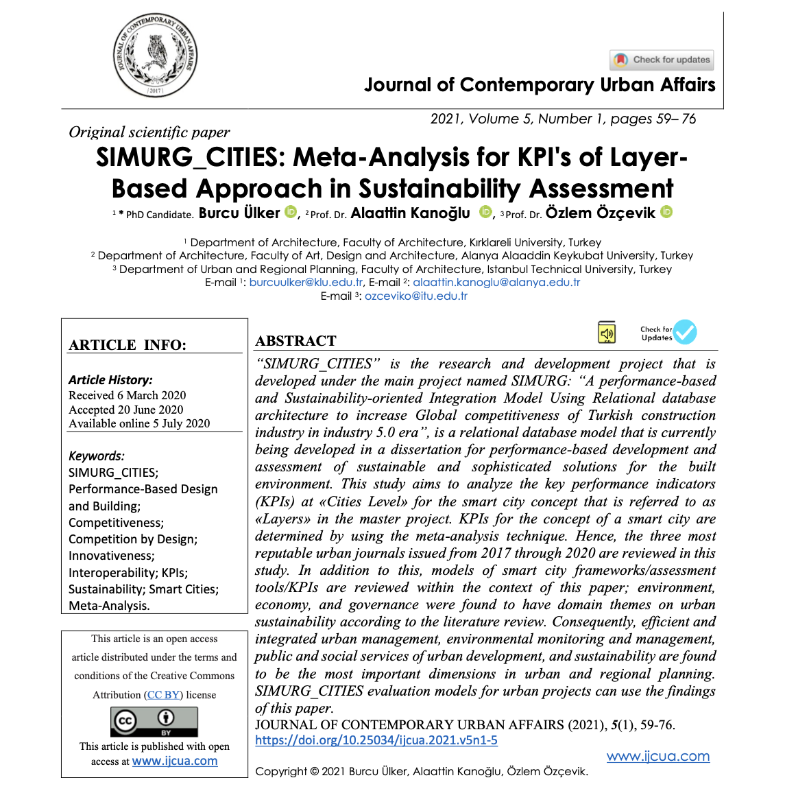 Simurgcities Metaanalysis For Kpis Of Layer Based Approach In Sustainability Assessment 1st Edition Phd Candidate Burcu Lker