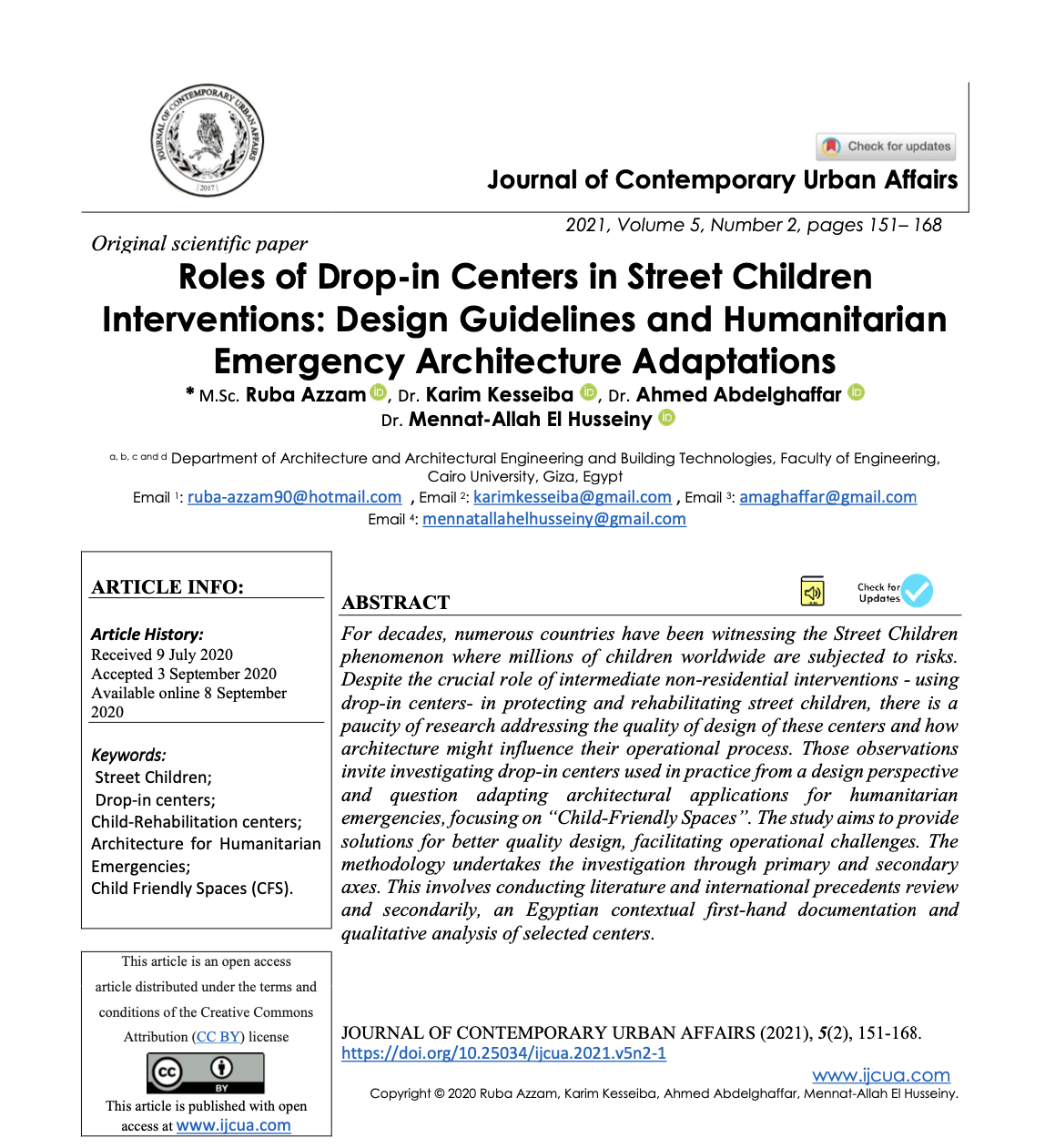 Roles Of Dropin Centers In Street Children Interventions Design Guidelines And Humanitarian Emergency Architecture Adaptations 2nd Edition Msc Ruba Azzam