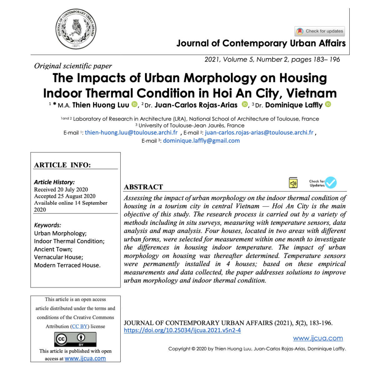 The Impacts Of Urban Morphology On Housing Indoor Thermal Condition In Hoi An City Vietnam 2nd Edition Ma Thien Huong Luu