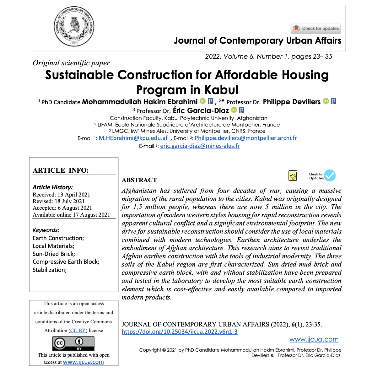 Sustainable Construction For Affordable Housing Program In Kabul 1st Edition Phd Candidate Mohammadullah Hakim Ebrahimi