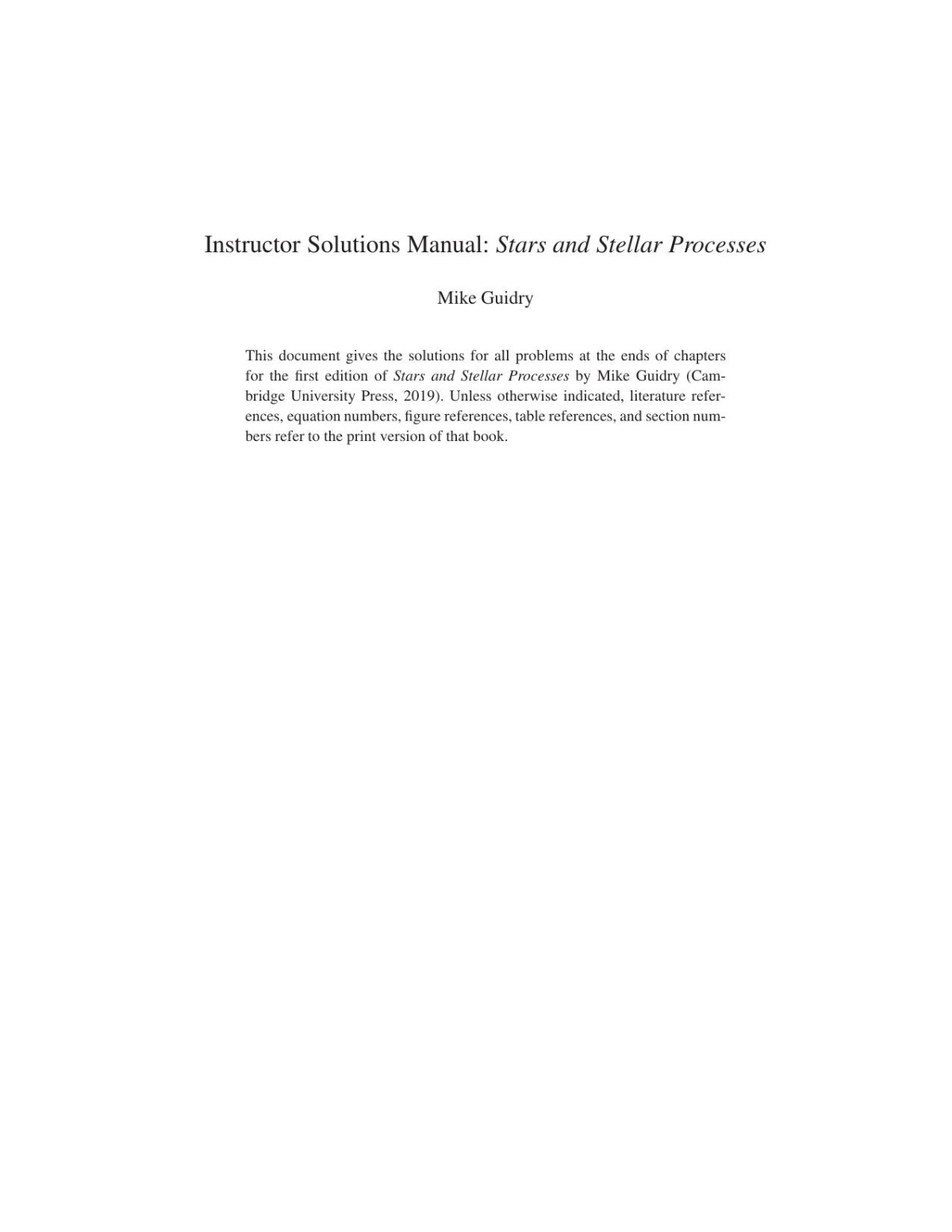 Instructor Solutions Manual Stars And Stellar Processes Mike Guidry