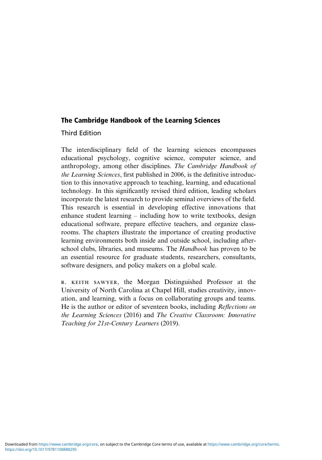 The Cambridge Handbook Of The Learning Sciences 3rd Edition Robert Keith Sawyer