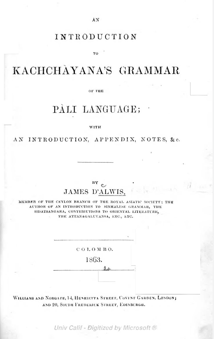 Kachchayanas Pali Grammar James Dalwis