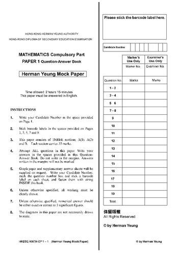 Herman Yeung Maths Core Free Mock Paper Herman Yeung