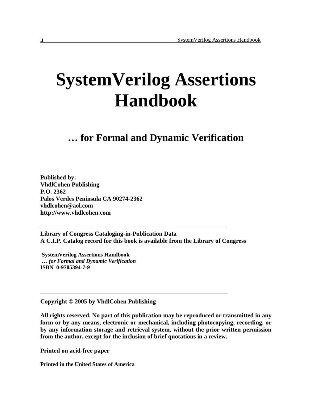 Systemverilog Assertions Handbook For Dynamic And Formal Verification 1st Edition 1st Edition Ben Cohen