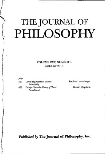 The Journal Of Philosophy August 2018 The Journal Of Philosophy