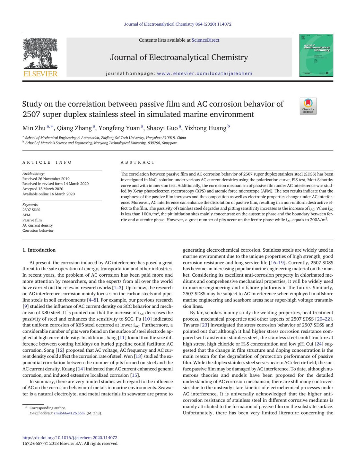 Study On The Correlation Between Passive Film And Ac Corrosion Behavior Of 2507 Super Duplex Stainless Steel In Simulated Marine Environment Min Zhu Qiang Zhang Yongfeng Yuan Shaoyi Guo Yizhong Huang