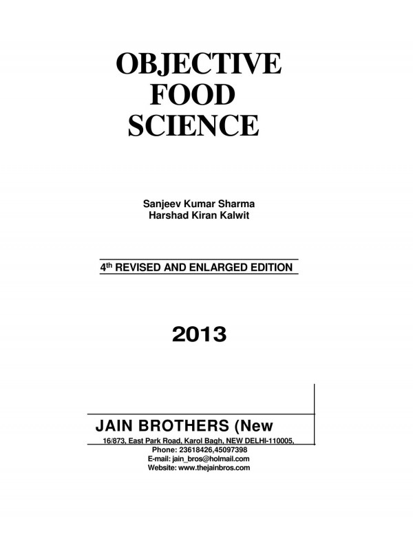 Objective Food Science Sanjeev Kumar Sharma Harshad Kiran Kalwit