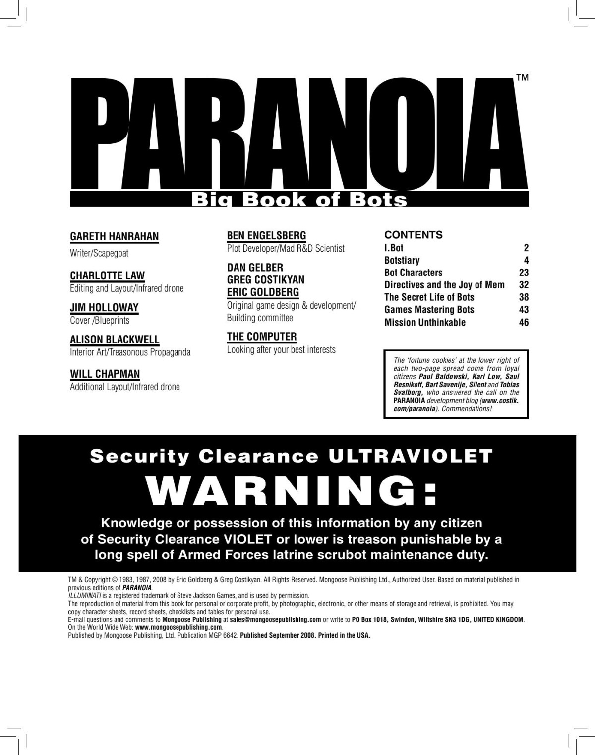 Paranoia Xp Big Book Of Bots Mongoose Publishing