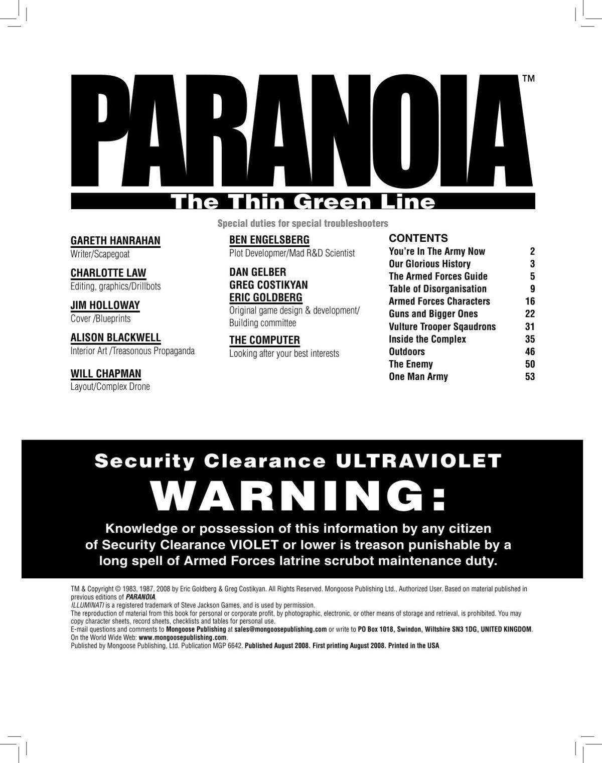 Paranoia Xp The Thin Green Line Mongoose Publishing